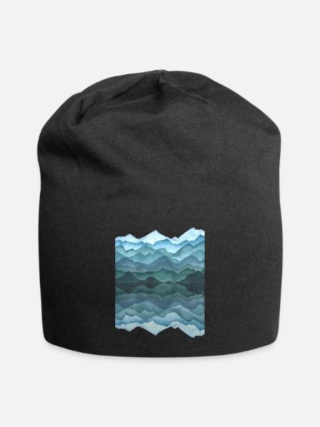 Aquarell: abstrakte Landschaft mit Hügeln/ Bergen - Jersey-Beanie - Schwarz