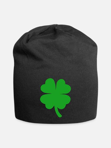 Glücksklee Neujahr Vierblättriges Kleeblatt Klee - Jersey-Beanie - Schwarz