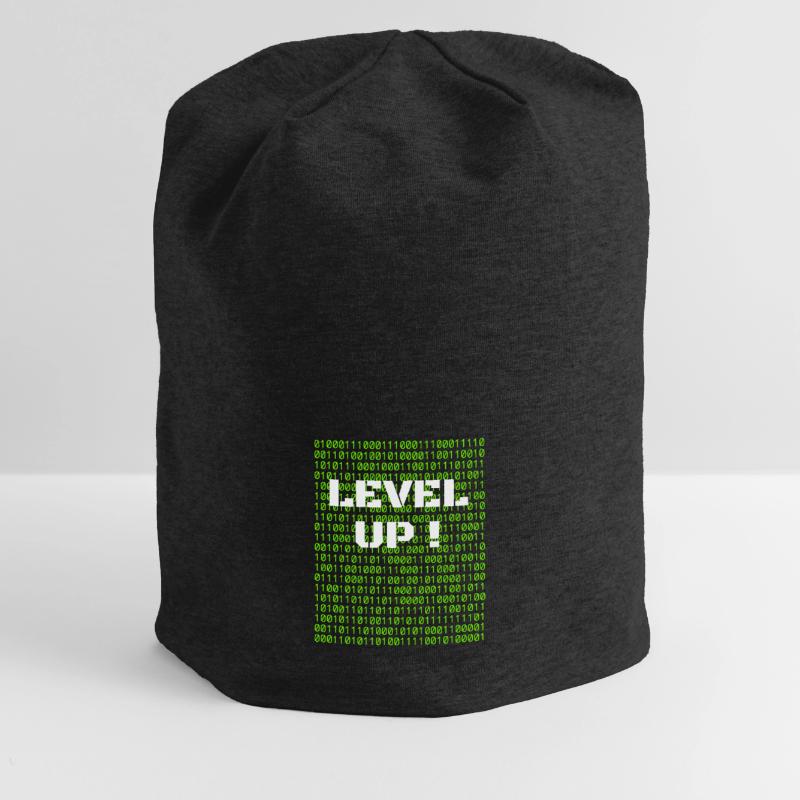 Level up and binary code Jersey Beanie