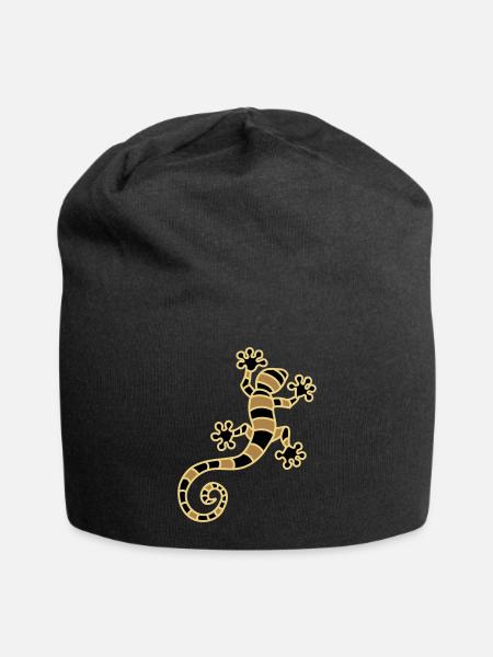 Tropical gecko three color print - Jersey Beanie - black