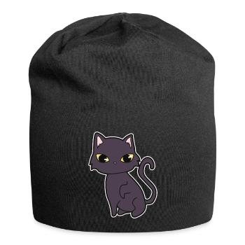 Schwarze Katze - Jersey-Beanie - Schwarz - Vorne