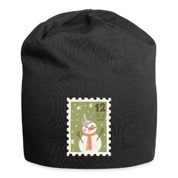 Briefmarke Schneemann - Jersey-Beanie - Schwarz - Vorne