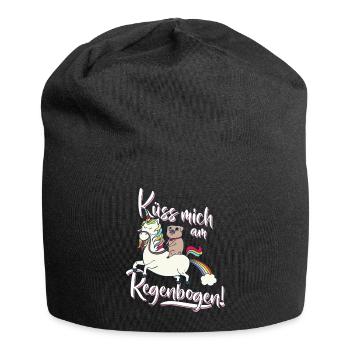 Küss mich am Regenbogen Einhorn Mops Spruch Lustig - Jersey-Beanie - Schwarz - Vorne