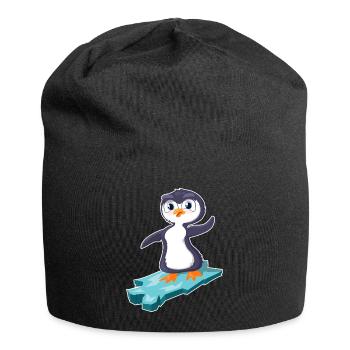 Pinguin surft auf einer Eisscholle - Jersey-Beanie - Schwarz - Vorne