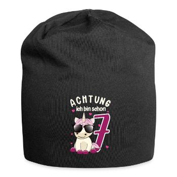 Geburtstag 7 Jahre Kinder Mädchen Einhorn T-shirt - Jersey-Beanie - Schwarz - Vorne