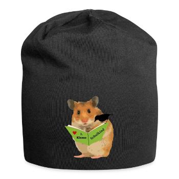 Schulkind 1 Klasse Hamster "Menno" freut sich - Jersey-Beanie - Schwarz - Vorne