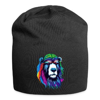 Der gelb pinke Bär - Tier Porträt Pop Art Style - Jersey-Beanie - Schwarz - Vorne