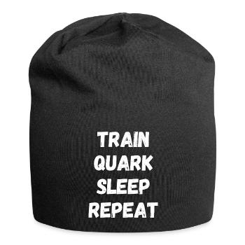 Train Quark Sleep Repeat Eat Gym Fitness Kraft - Jersey-Beanie - Schwarz - Vorne