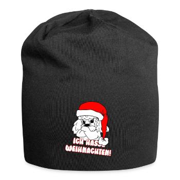 Comicstyle Pudelmotiv - Weihnachten ohne mich - Jersey-Beanie - Schwarz - Vorne
