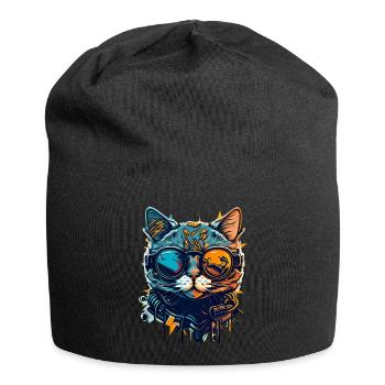 Coole Hipster Haustier Katze mit Sonnenbrille - Jersey-Beanie - Schwarz - Vorne