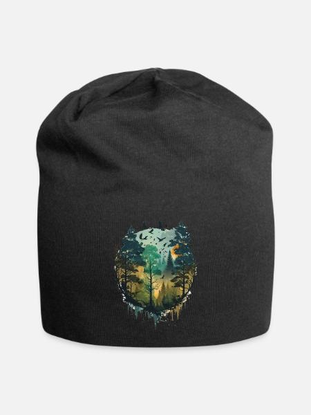 Waldmotiv - Wald - Logo - Jersey-Beanie - Schwarz