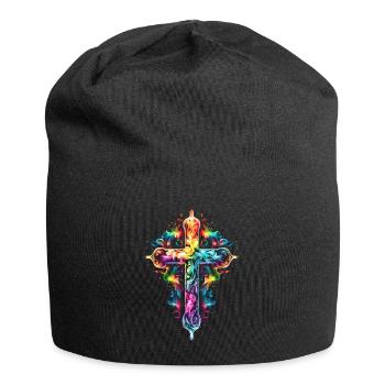 Regenbogen, Kreuz, Christentum, Glaube, Liebe - Jersey-Beanie - Schwarz - Vorne