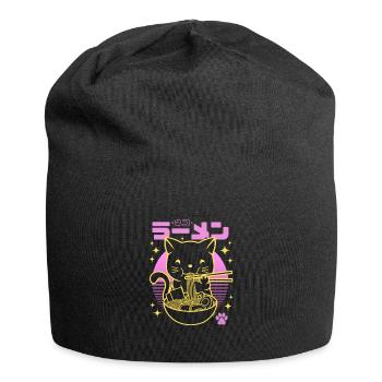 Néon rose sunset - Chat doré Ramen - Bonnet en jersey - noir - Devant
