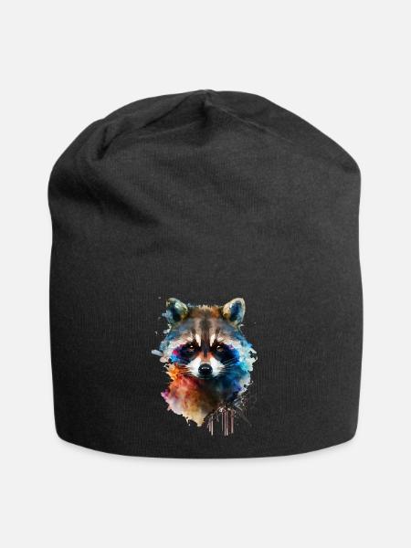 Waschbär Aquarell Coole Art-Motive Klimaschutz - Jersey-Beanie - Schwarz