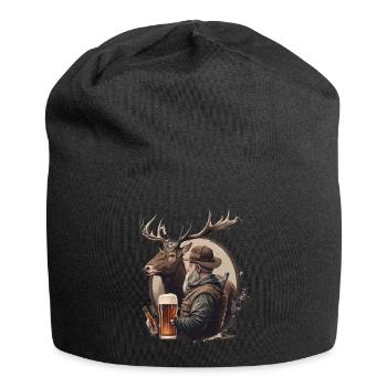 Un chasseur boit de la bière - Bonnet en jersey - noir - Devant