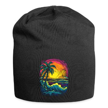Plage, Lever du soleil, Coucher de soleil Palmiers de mer - Bonnet en jersey - noir - Devant