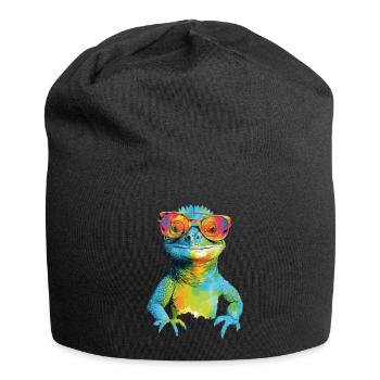 Geck die Brillenechse - Jersey-Beanie - Schwarz - Vorne