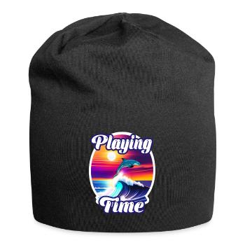 dauphin et vague - Bonnet en jersey - noir - Devant
