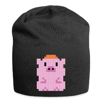 Un petit cochon avec un capuchon pixélisé - Bonnet en jersey - noir - Devant