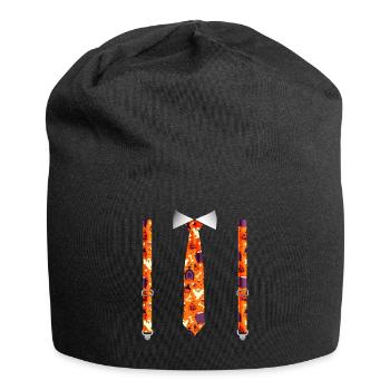 Halloween Tuxedo with Pumpkin Suspender Print - Jersey Beanie - black - Front