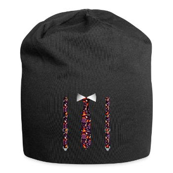Halloween Tuxedo with Pumpkin Suspender Print - Jersey Beanie - black - Front