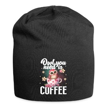 Eule Kaffee - Jersey-Beanie - Schwarz - Vorne