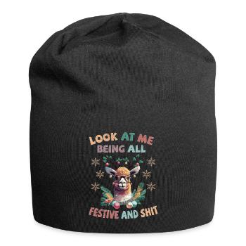 Look at me being all festive and shit - Lama - Jersey-Beanie - Schwarz - Vorne