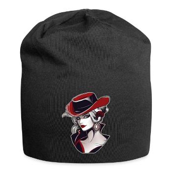 Femme cool avec un chapeau de cow-boy - Bonnet en jersey - noir - Devant
