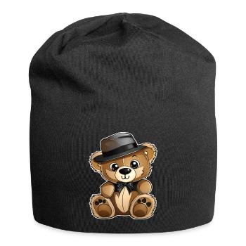 Niedlicher Teddy Bär mit Schleife und Hut - Jersey-Beanie - Schwarz - Vorne