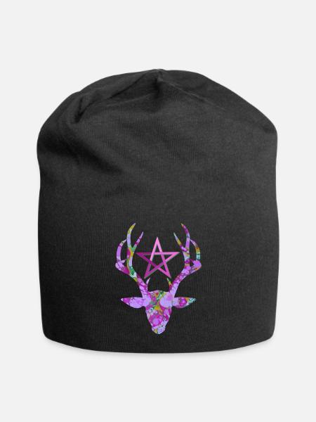 hirschkopf mit pentagramm e 230 - Jersey-Beanie - Schwarz