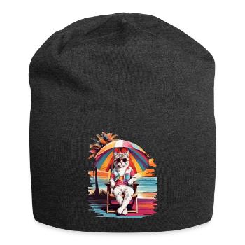 KATZENSTRANDZEIT, KATZENURLAUB UND SOMMERSTIMMUNG - Jersey-Beanie - Anthrazit - Vorne