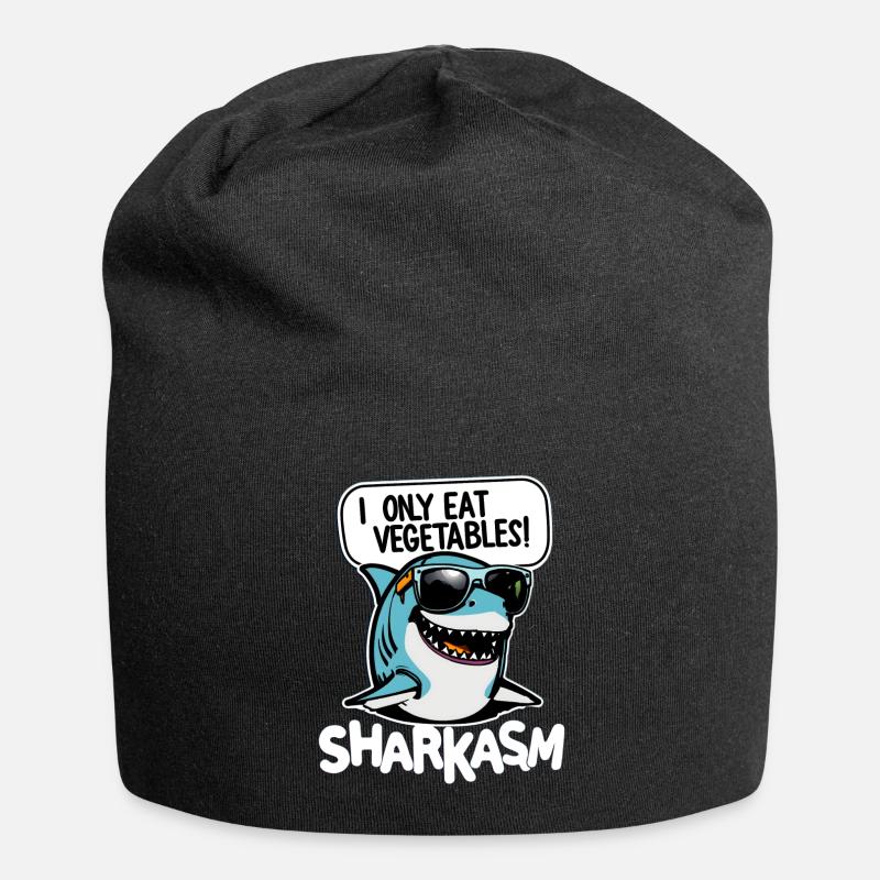Funny Sarcastic Shark Pun Sharkasm - Jersey Beanie - black