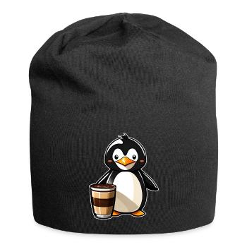 Niedlicher Pinguin mit Kaffee V - Jersey-Beanie - Schwarz - Vorne