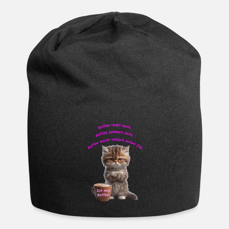 Cat Coffee I like coffee - Jersey Beanie - black