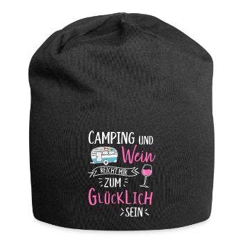 Camping und Wein Wohnwagen Camper Campingplatz - Jersey-Beanie - Schwarz - Vorne