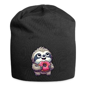 Faultier Süß Donut Gebäck Nachtisch - Jersey-Beanie - Schwarz - Vorne
