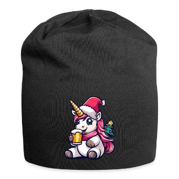 Einhorn Weihnachten Bier Lustig - Jersey-Beanie - Schwarz - Vorne