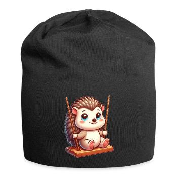 Hérisson mignon sur balançoire dessin animé de l’aire de jeux - Bonnet en jersey - noir - Devant