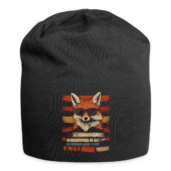 Fuchs mit Sonnenbrille und Bücher - Jersey-Beanie - Schwarz - Vorne