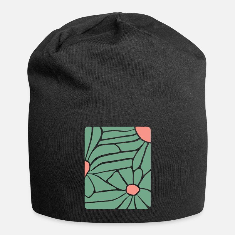 Abstract Floral Boho - Jersey-Beanie - Schwarz