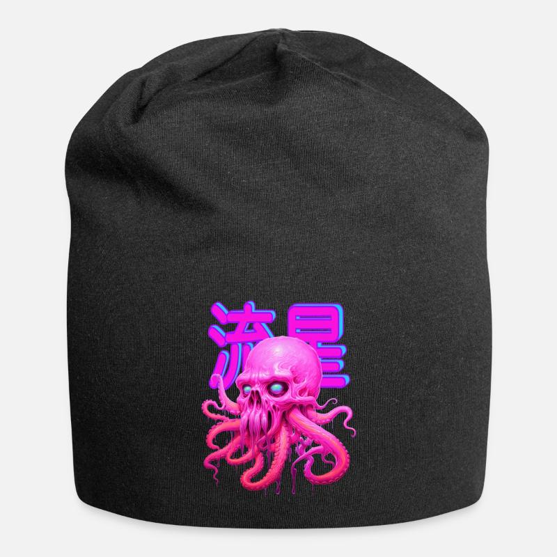 PINK OCTOPUS SCULL! - Jersey Beanie - black