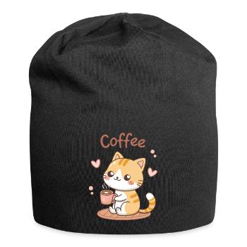 Katzenkaffee Kawaii Latte - Jersey-Beanie - Schwarz - Vorne