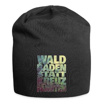 Waldbaden statt Kreuzfahrten - Jersey-Beanie - Schwarz - Vorne