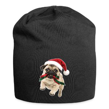 Verspielter Weihnachts Mops - Jersey-Beanie - Schwarz - Vorne