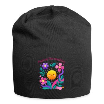 Die Sonne spüren: Blumenmotiv - Jersey-Beanie - Schwarz - Vorne