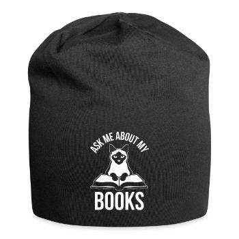 Lustiges Katzen Design Ask Me About My Books - Jersey-Beanie - Schwarz - Vorne