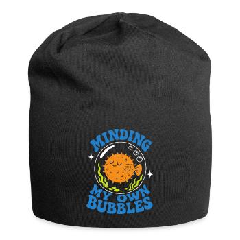 Minding My Own Bubbles Puffer Fish - Jersey Beanie - black - Front
