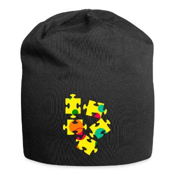 Colorful Puzzle Piece Collage - Jersey Beanie - black - Front