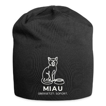 Miau Übersetzt Sofort – Katze Strichzeichnung - Jersey-Beanie - Schwarz - Vorne