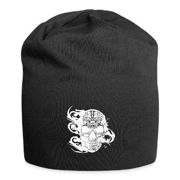 Brennender grinsender Tattoo Schädel - Jersey-Beanie - Schwarz - Vorne